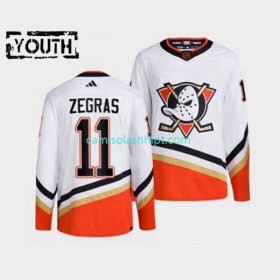 Camiseta Anaheim Ducks Trevor Zegras 11 Adidas 2022-2023 Reverse Retro Branco Authentic - Criança